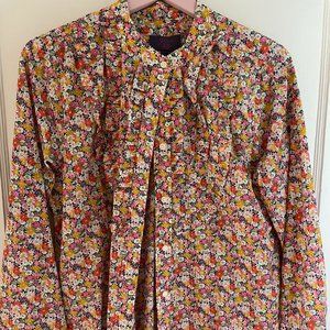 Band-collar ruffle-front shirt in Liberty® Libby